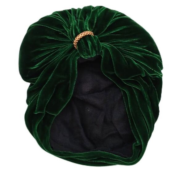 Green Velvet Full Cap Turban Hat Flapper Style Headband Warmer Headwrap - Picture 8 of 10